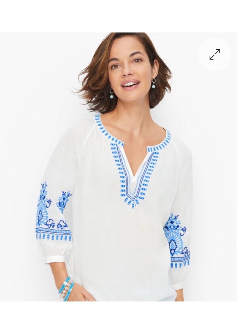 Talbots | NWT women’s size XL gauzy crinkle cotton Embroidered boho Top